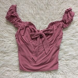 Forever 21 Pink Front-Tie Sweetheart Neck Crop Top